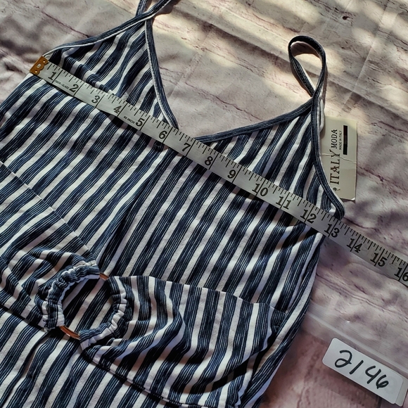 Italy Moda Jumpsuit Striped Blue Sleeveless Belted Size Small Pull-on Stretch - Picture 7 of 9